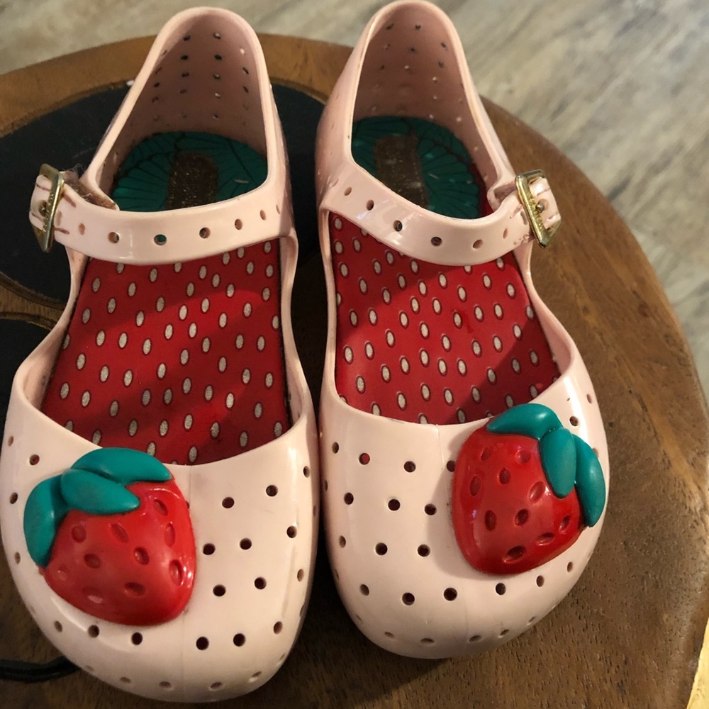 Pink size 9 mini Melissa strawberry sandals